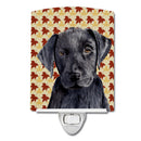 Labrador Black Fall Leaves Portrait Ceramic Night Light Compact, UL-Certified, Ideal for Bedroom, Bathroom, Nursery, Hallway, Kitchen, 6x4x3, Multicolor