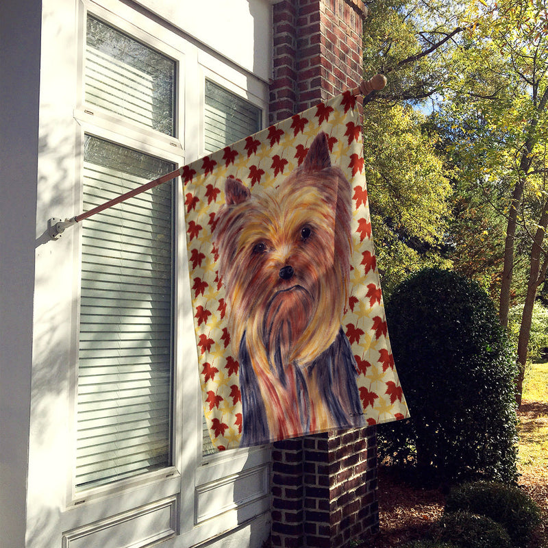 Yorkie Fall Leaves Portrait Flag Canvas House Size