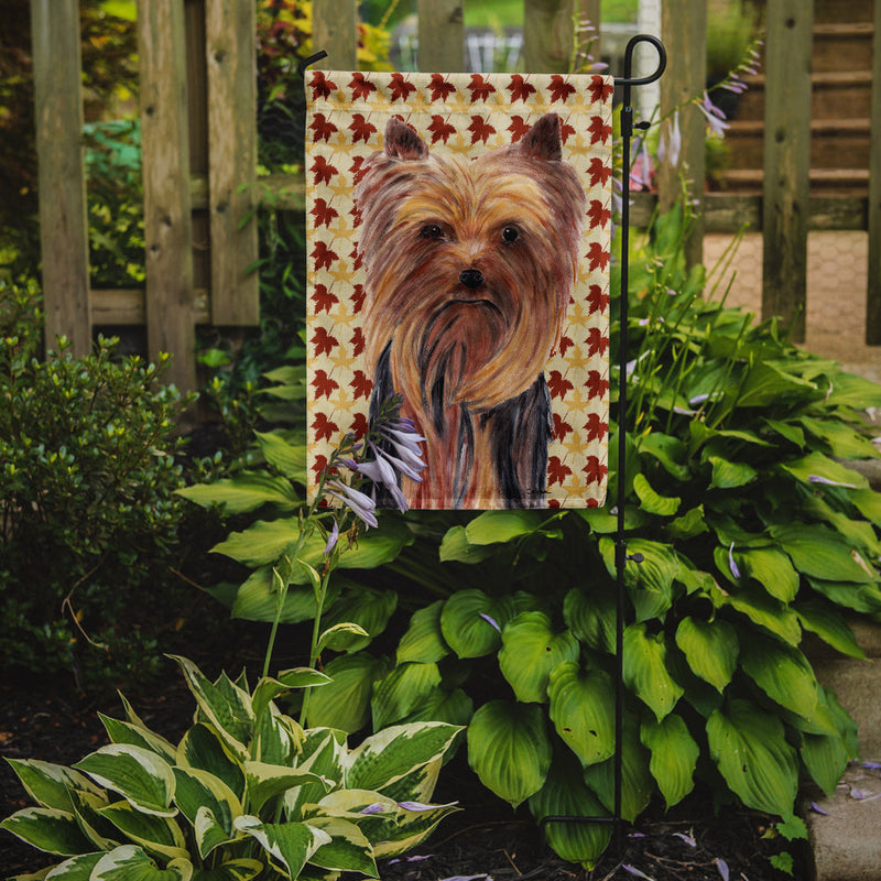 Yorkie Fall Leaves Portrait Flag Garden Size