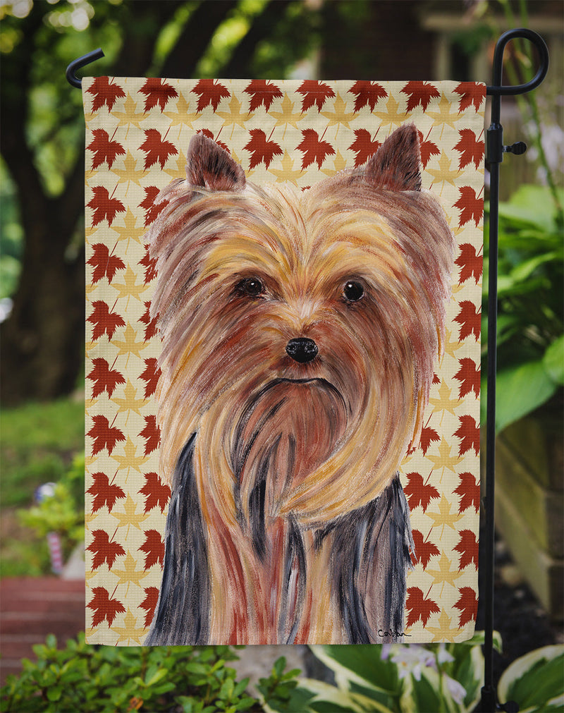 Yorkie Fall Leaves Portrait Flag Garden Size