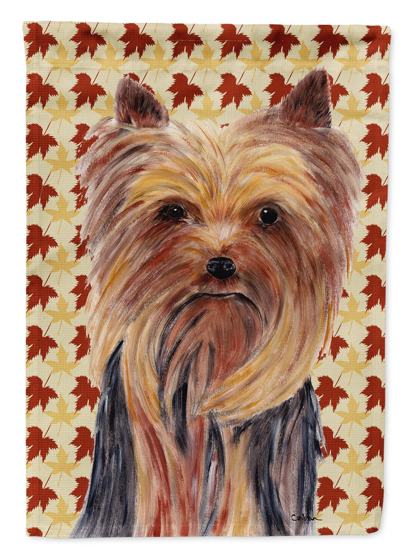 Yorkie Fall Leaves Portrait Flag Garden Size