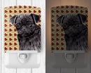 Pug Black Fall Leaves Portrait Ceramic Night Light Compact, UL-Certified, Ideal for Bedroom, Bathroom, Nursery, Hallway, Kitchen, 6x4x3, Multicolor