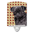 Pug Black Fall Leaves Portrait Ceramic Night Light Compact, UL-Certified, Ideal for Bedroom, Bathroom, Nursery, Hallway, Kitchen, 6x4x3, Multicolor