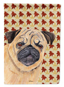 Pug Fall Leaves Portrait House Flag 28x40 Porch Sleeve Pole Decorative Outside Yard Banner Artwork Wall Hanging, Polyester