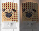 Pug Fall Leaves Portrait Ceramic Night Light Compact, UL-Certified, Ideal for Bedroom, Bathroom, Nursery, Hallway, Kitchen, 6x4x3, Multicolor