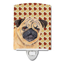 Pug Fall Leaves Portrait Ceramic Night Light Compact, UL-Certified, Ideal for Bedroom, Bathroom, Nursery, Hallway, Kitchen, 6x4x3, Multicolor