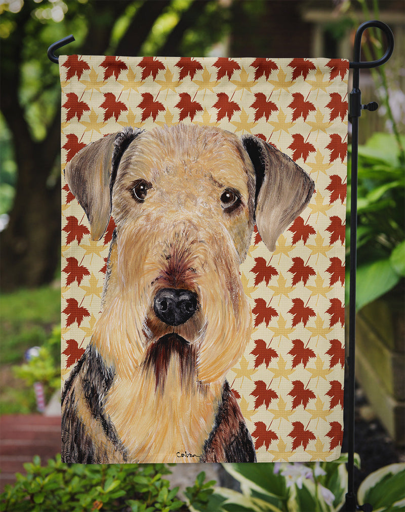 Airedale Fall Leaves Portrait Flag Garden Size