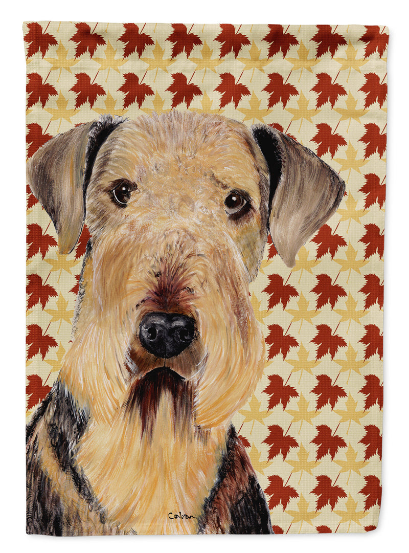 Airedale Fall Leaves Portrait Flag Garden Size