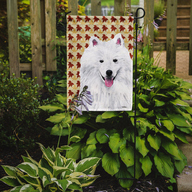 American Eskimo Fall Leaves Portrait Garden Flag – Decorative Outdoor Yard Flag