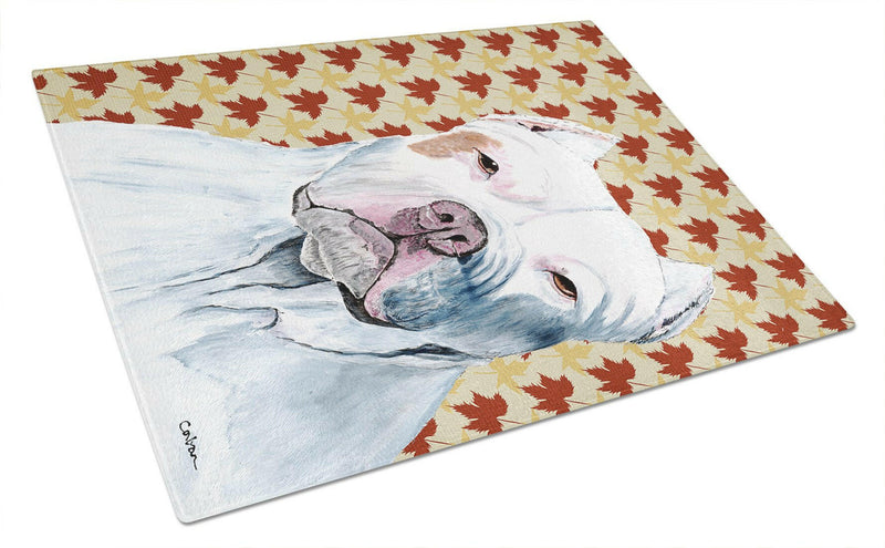 Pit Bull Fall Leaves Portrait Glass Cutting Board Large