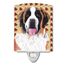 Saint Bernard Fall Leaves Portrait Ceramic Night Light Compact, UL-Certified, Ideal for Bedroom, Bathroom, Nursery, Hallway, Kitchen, 6x4x3, Multicolor