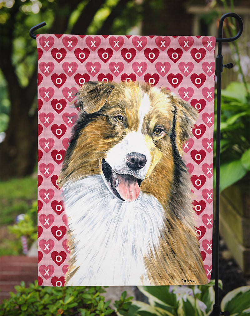 Australian Shepherd Hearts Love Valentine's Day Flag Garden Size