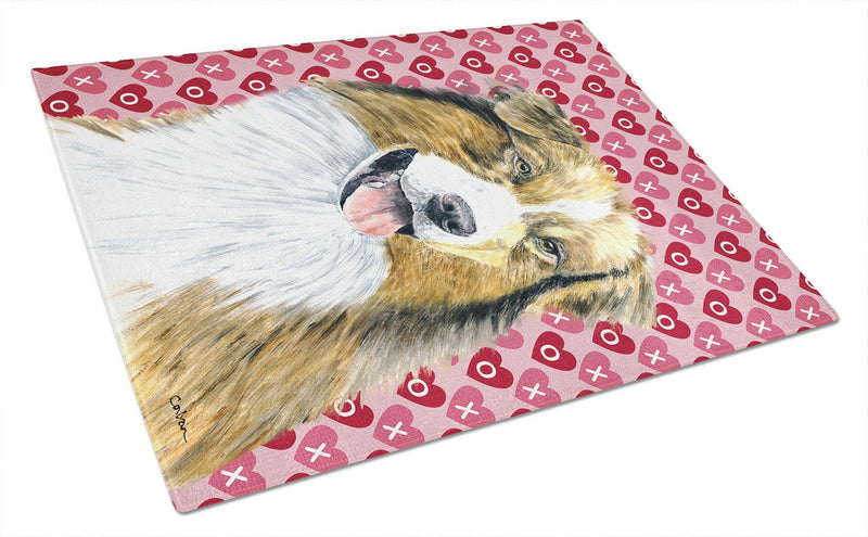 Australian Shepherd Hearts Love and Valentine's Day Glass Cutting Board Large