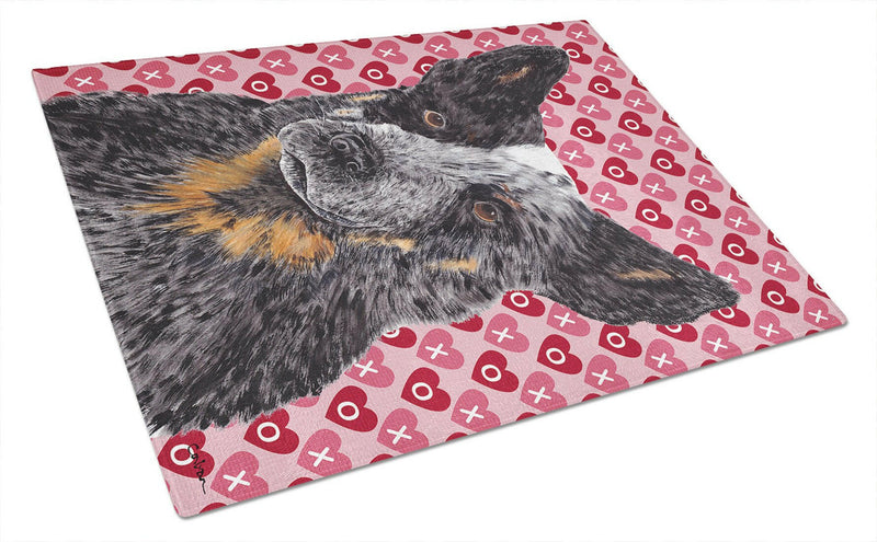 Australian Cattle Dog Hearts Love and Valentine's Day Glass Cutting Board Large