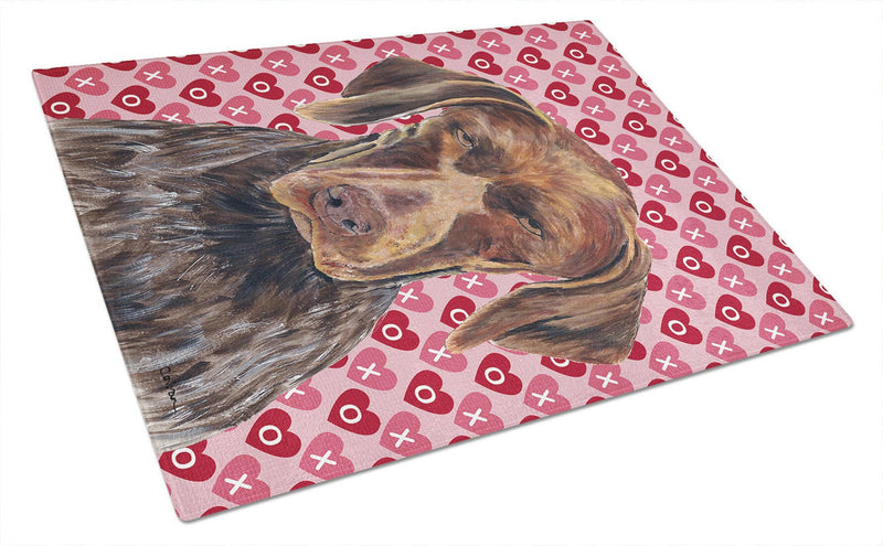 German Shorthaired Pointer Hearts Love Valentine Day Glass Cutting Board Large