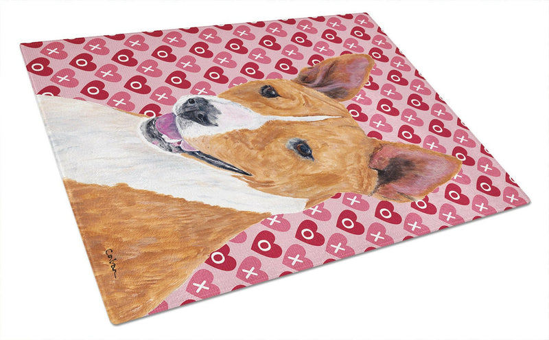 Basenji Hearts Love and Valentine's Day Portrait Glass Cutting Board Large