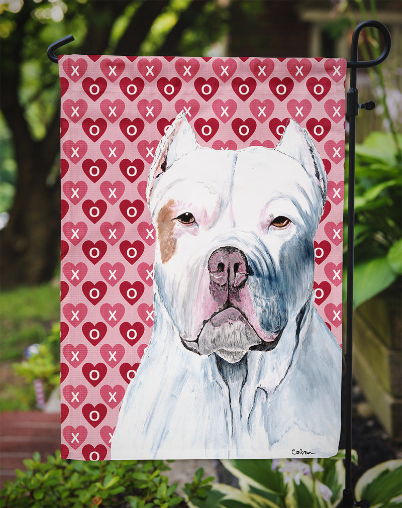 Pit Bull Hearts Love and Valentine's Day Portrait Garden Flag – Decorative Outdoor Yard Flag