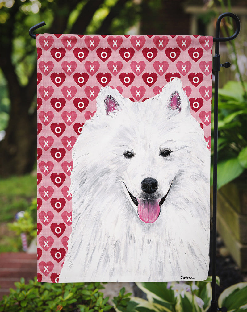 American Eskimo Hearts Love and Valentine's Day Portrait Flag Garden Size