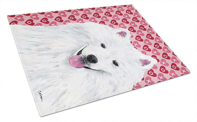 American Eskimo Hearts Love and Valentine's Day Glass Cutting Board Large