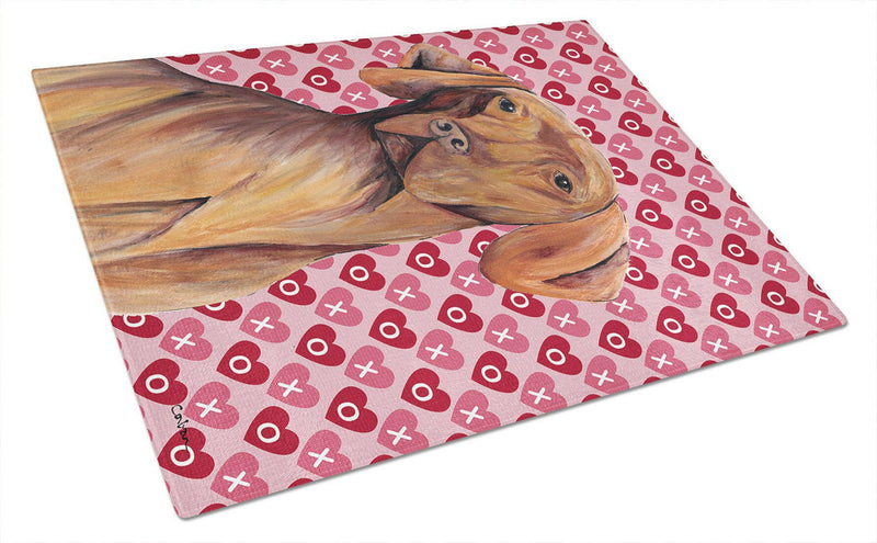 Vizsla Hearts Love and Valentine's Day Portrait Glass Cutting Board Large