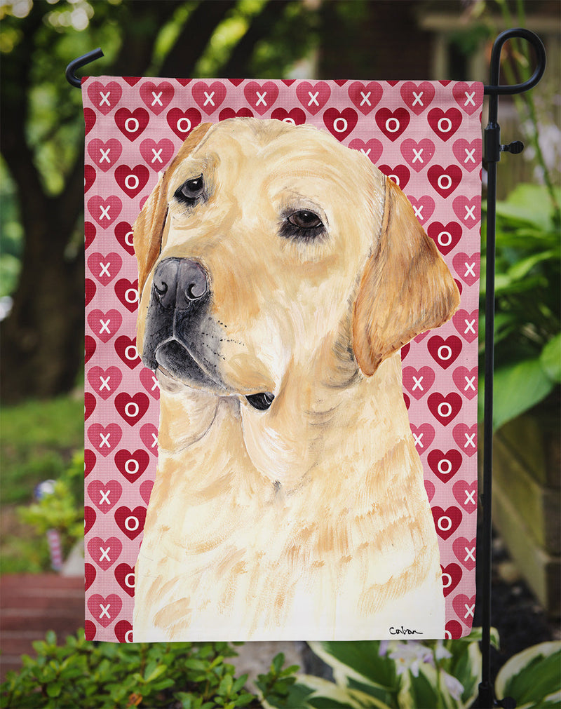 Labrador Yellow Hearts Love Valentine's Day Garden Flag – Decorative Outdoor Yard Flag