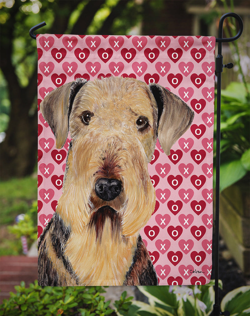 Airedale Hearts Love and Valentine's Day Portrait Flag Garden Size