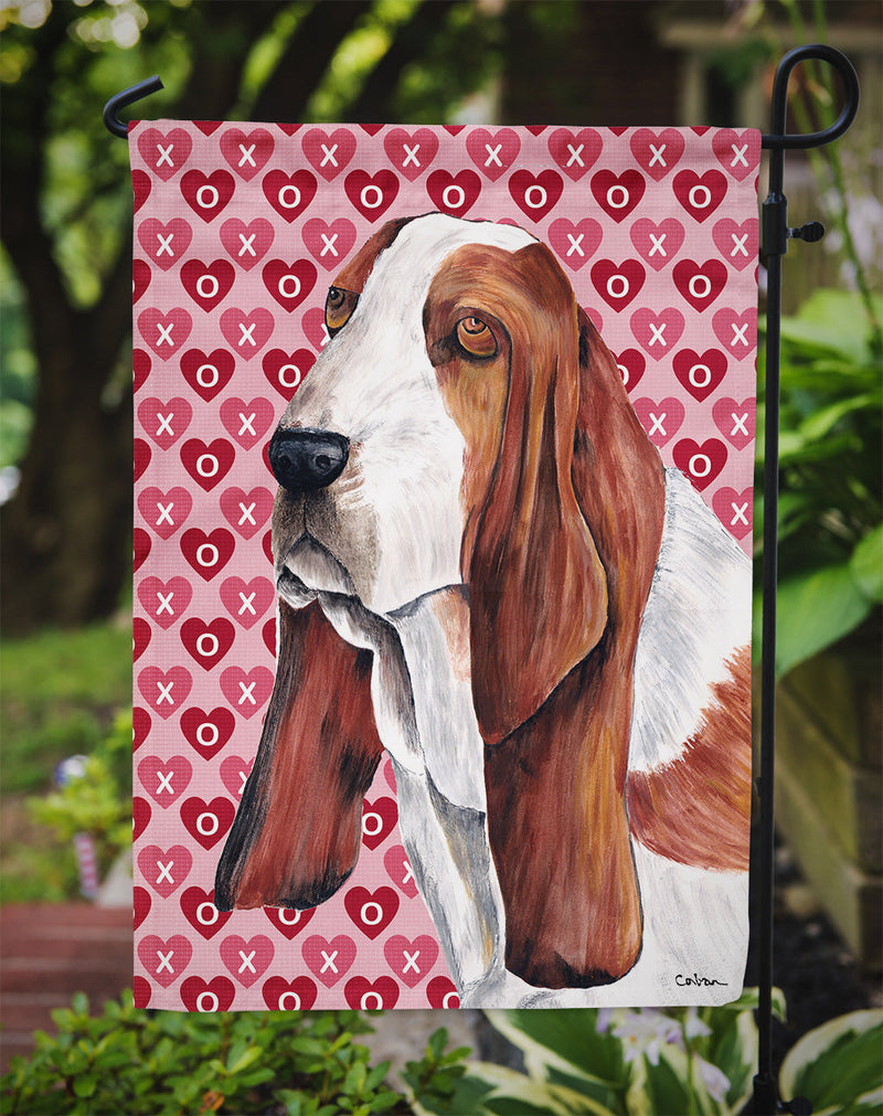 Basset Hound Hearts Love and Valentine's Day Portrait Flag Garden Size