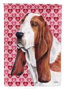 Basset Hound Hearts Love and Valentine's Day Portrait Garden Flag – Decorative Outdoor Yard Flag