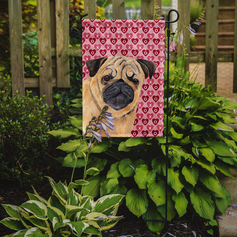Pug Hearts Love and Valentine's Day Portrait Garden Flag – Decorative Outdoor Yard Flag