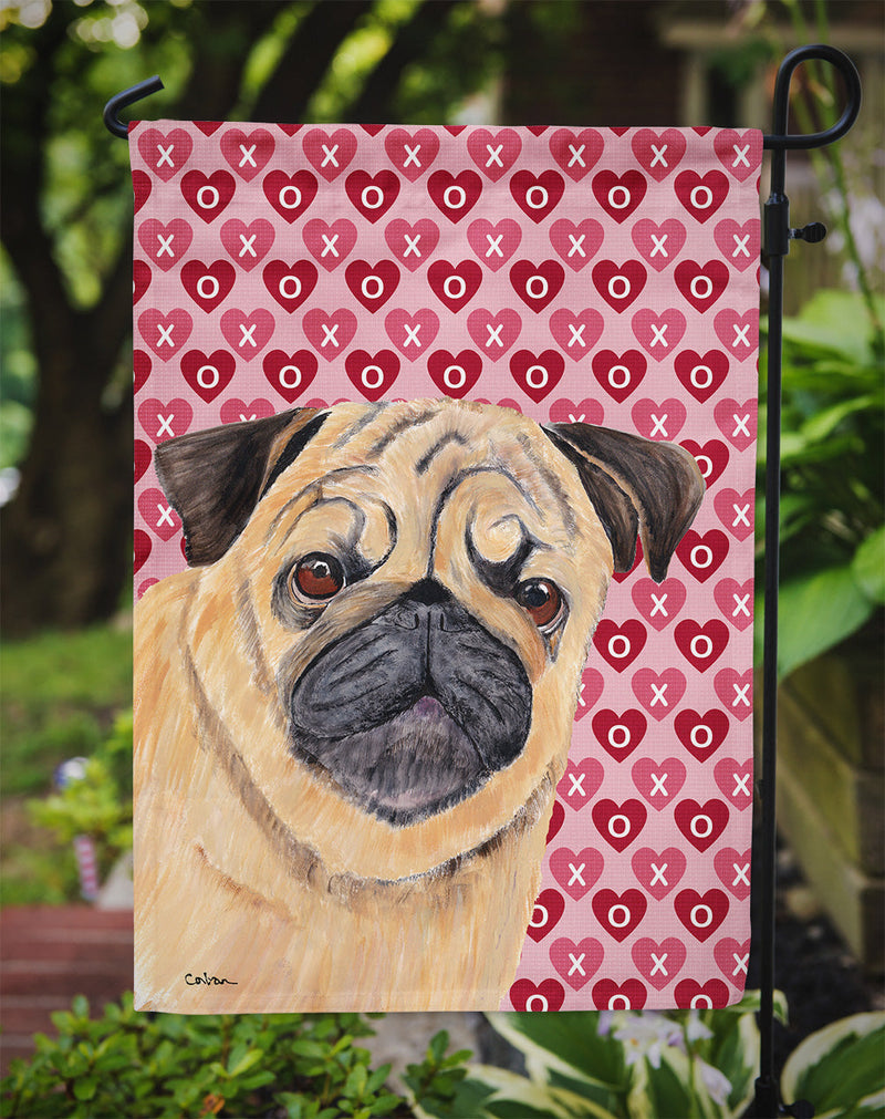 Pug Hearts Love and Valentine's Day Portrait Garden Flag – Decorative Outdoor Yard Flag