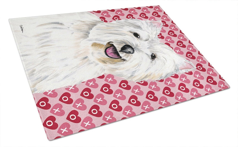 Westie Hearts Love Valentine's Day Glass Cutting Board Large