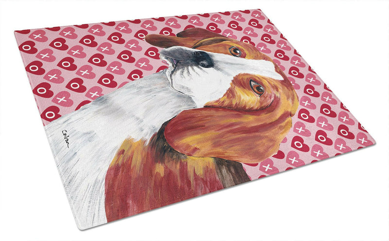 Beagle Hearts Love and Valentine's Day Portrait Glass Cutting Board Large