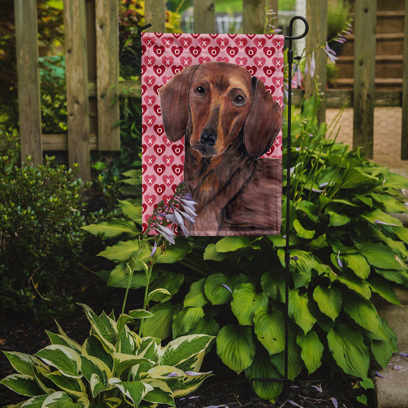 Dachshund Hearts Love and Valentine's Day Portrait Garden Flag – Decorative Outdoor Yard Flag