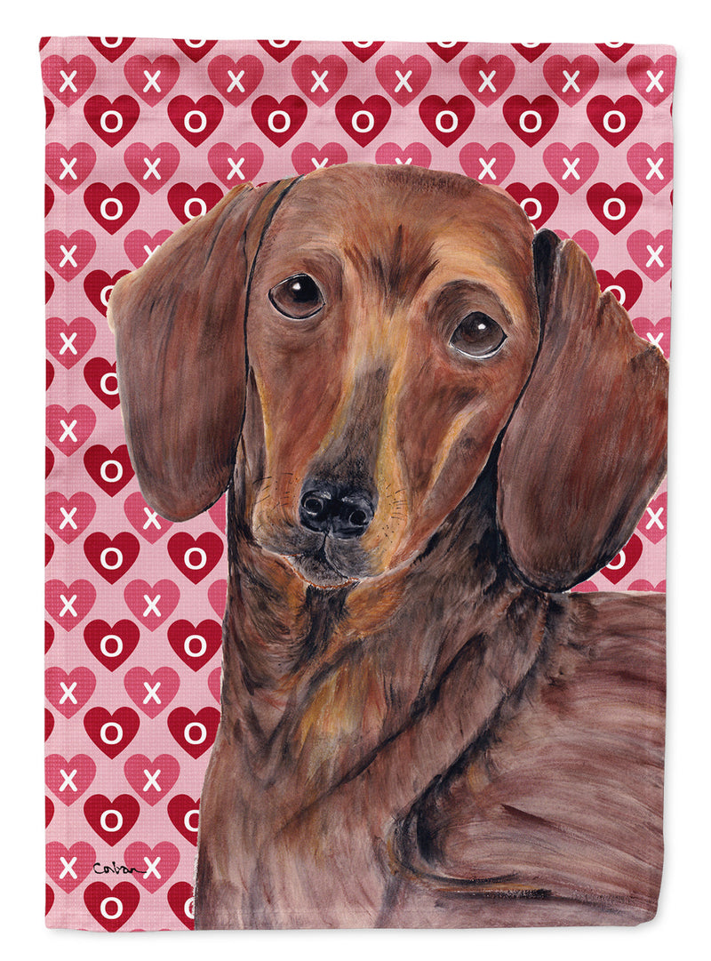 Dachshund Hearts Love and Valentine's Day Portrait Garden Flag – Decorative Outdoor Yard Flag