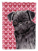 Pug Black Hearts Love Valentine's Day Flag Canvas House Size