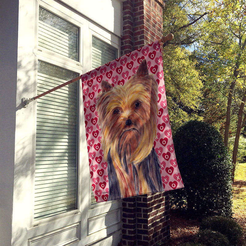 Yorkie Hearts Love and Valentine's Day Portrait Flag Canvas House Size