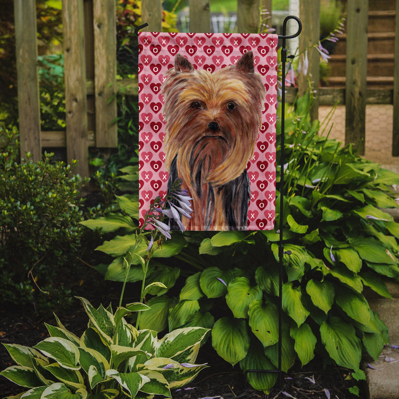 Yorkie Hearts Love and Valentine's Day Portrait Flag Garden Size