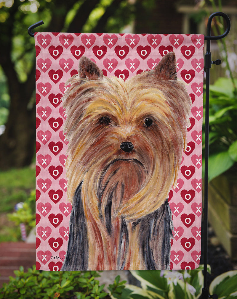 Yorkie Hearts Love and Valentine's Day Portrait Flag Garden Size