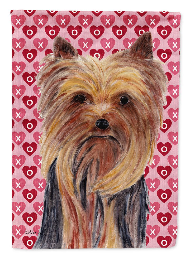 Yorkie Hearts Love and Valentine's Day Portrait Flag Garden Size