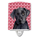 Labrador Black Hearts Love Valentine's Day Ceramic Night Light Compact, UL-Certified, Ideal for Bedroom, Bathroom, Nursery, Hallway, Kitchen, 6x4x3, Multicolor