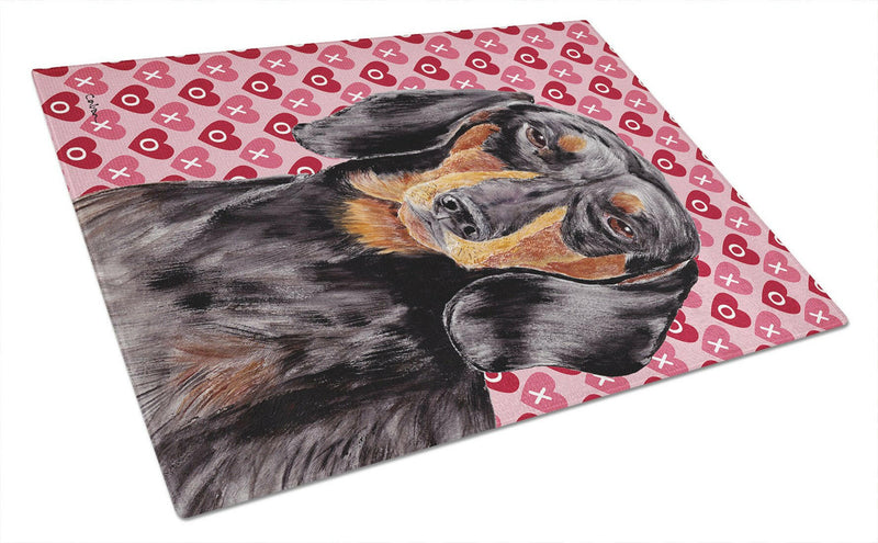 Dachshund Black Tan Hearts Love Valentine's Day Glass Cutting Boards – Durable, Decorative Kitchen Art Large