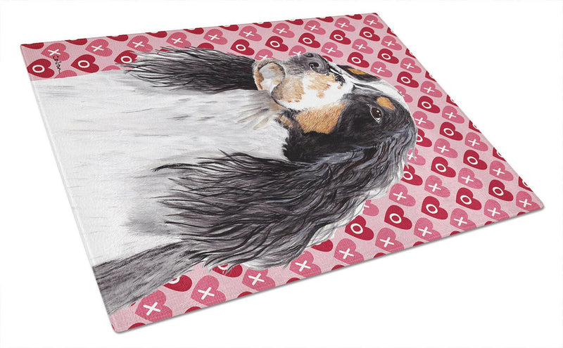 Springer Spaniel Hearts Love and Valentine's Day Glass Cutting Board Large