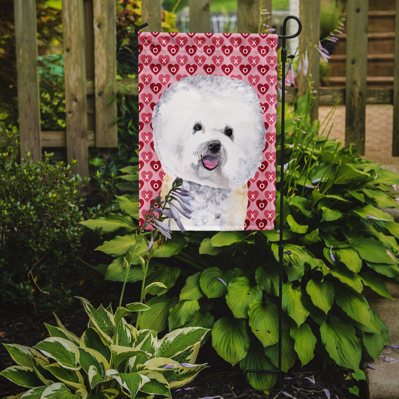 Bichon Frise Hearts Love and Valentine's Day Portrait Flag Garden Size