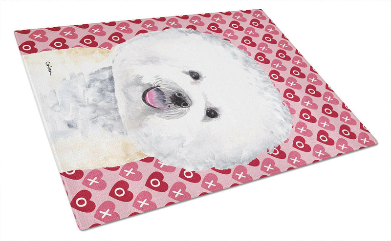 Bichon Frise Hearts Love and Valentine's Day Portrait Glass Cutting Board Large