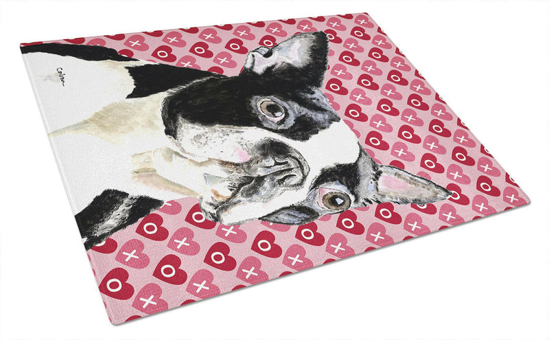 Boston Terrier Hearts Love and Valentine's Day Glass Cutting Board Large