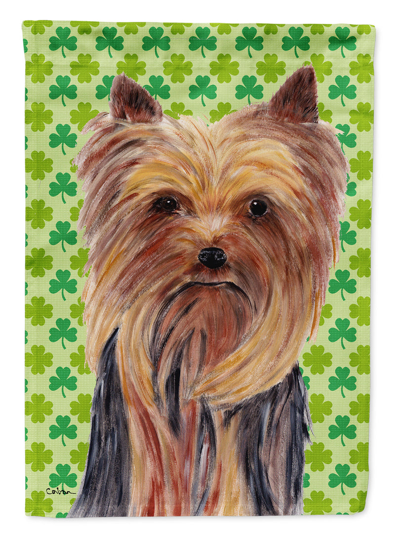 Yorkie St. Patrick's Day Shamrock Portrait Flag Canvas House Size