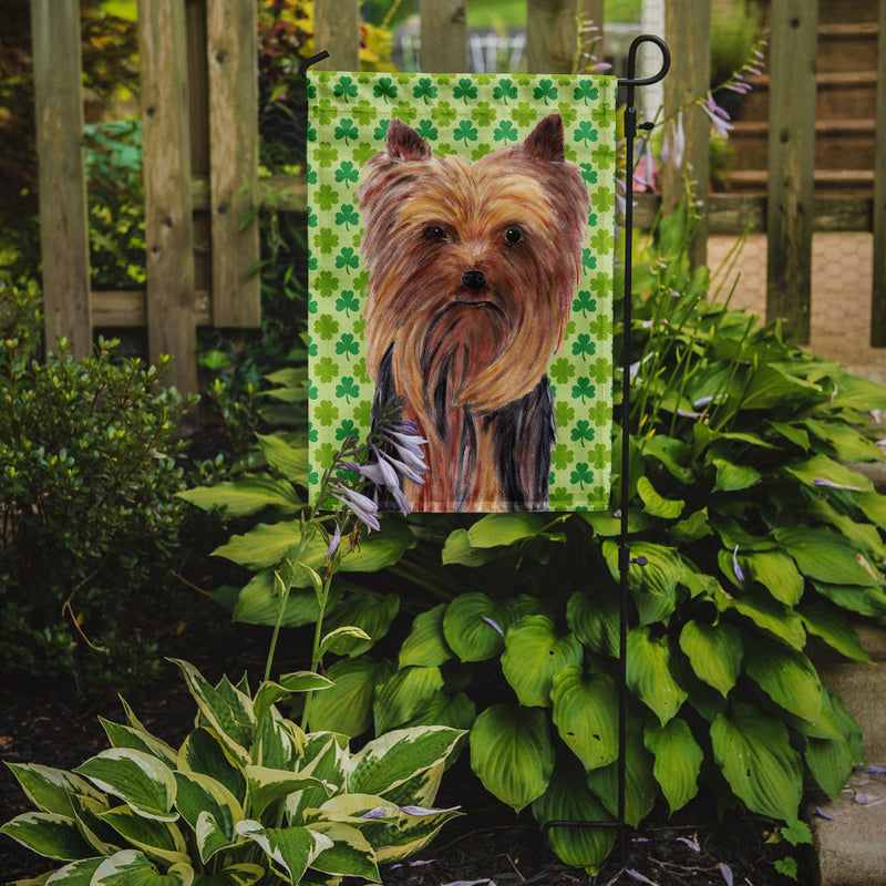 Yorkie St. Patrick's Day Shamrock Portrait Flag Garden Size