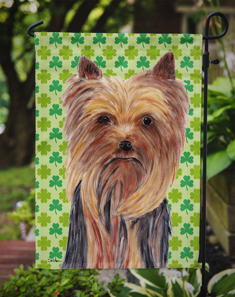 Yorkie St. Patrick's Day Shamrock Portrait Flag Garden Size