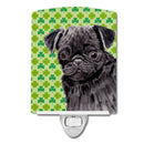 Pug Black St. Patrick's Day Shamrock Portrait Ceramic Night Light Compact, UL-Certified, Ideal for Bedroom, Bathroom, Nursery, Hallway, Kitchen, 6x4x3, Multicolor
