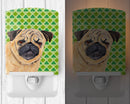 Pug St. Patrick's Day Shamrock Portrait Ceramic Night Light Compact, UL-Certified, Ideal for Bedroom, Bathroom, Nursery, Hallway, Kitchen, 6x4x3, Multicolor